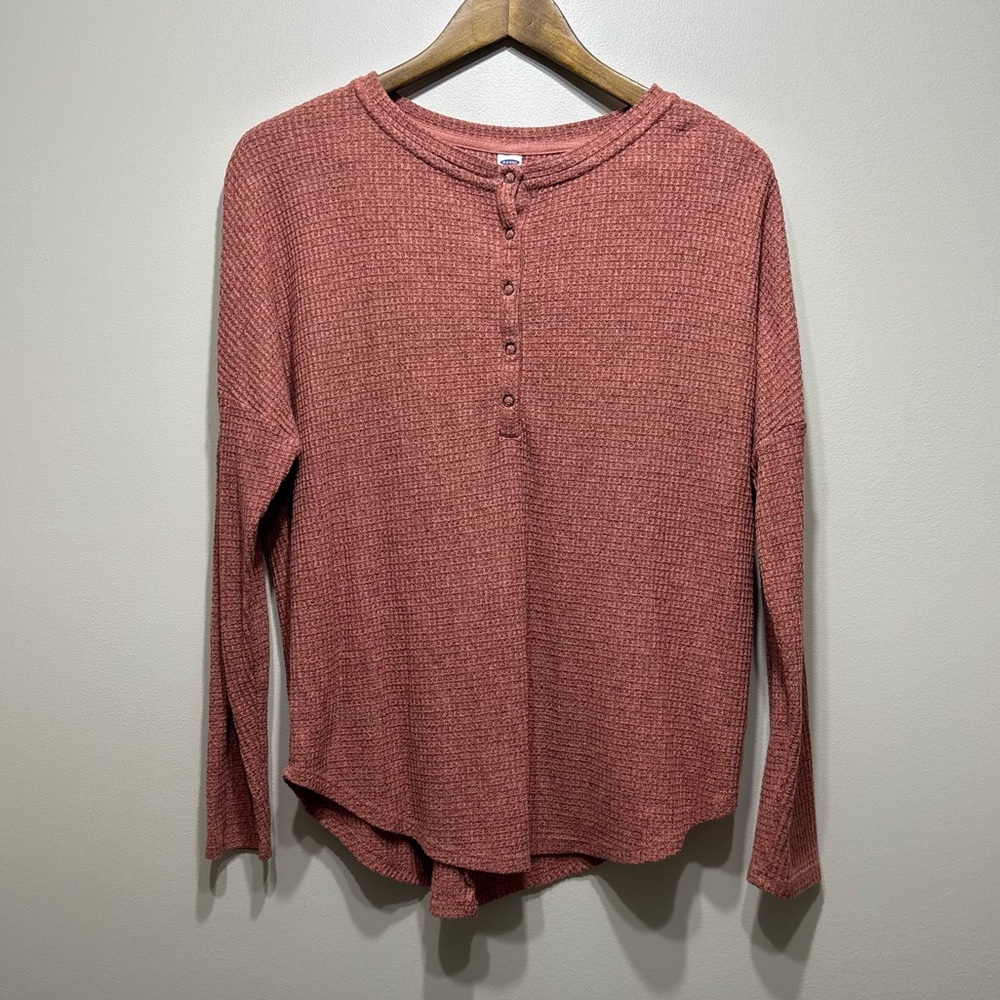 Old Navy Waffle Knit Henley Long Sleeve Top Pink Size Small Soft Cozy - Picture 6 of 6